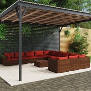 vidaXL 12-delige Loungeset met kussens poly rattan bruin