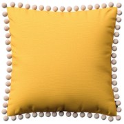 Dekoria Kussenhoes Wera met pompons, geel 45 x 45 cm