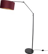 Vloerlamp zwart verstelbaar met kap rood en gouden binnenkant 50cm - Editor
