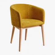 Bunia Gestoffeerde Eetkamerstoel Met Armleuningen Natuurlijk Hout & Mosterd Chenille - Sklum