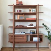 Kave Home Carolin Walnoot Stellingkast Vintage Retro Design - 130x41x169cm.