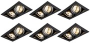 Set van 6 inbouwspots zwart AR111 verstelbaar 2-lichts - Oneon