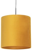 Stoffen Eettafel / Eetkamer Hanglamp met velours kap geel met goud 40 cm - Combi Landelijk / Rustiek E27 cilinder / rond rond Binnenverlichting Lamp