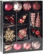 Christmas Decoration set van 20 plastic kerstornamenten - bordeaux