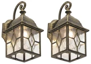 Set van 2 romantische buiten wandlantaarns brons - London Landelijk / Rustiek, Klassiek / Antiek E27 Buitenverlichting vierkant