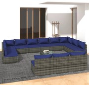 vidaXL 14-delige Loungeset met kussens poly rattan grijs