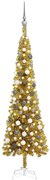 vidaXL Kerstboom met LED's en kerstballen smal 180 cm goudkleurig