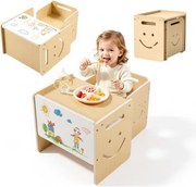 VEVOR Montessori tafel- en stoelenset, hout, kinderzitset voor peuters van 1-5 jaar, opstapje met whiteboard en in 3 standen verstelbare hoogte, om te eten, tekenen, lezen en spelen.
