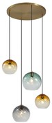 Hanglamp brons met smoke amber en groen glas rond 4-lichts - Bao Art Deco E27 Binnenverlichting Lamp