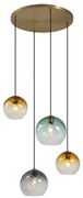 Hanglamp brons met smoke amber en groen glas rond 4-lichts - Bao