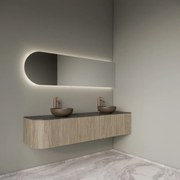Gliss Design Alluro badmeubel ribbelfront met ronding links 180cm corn silk en zwart leisteen toppaneel