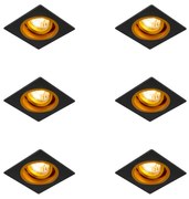 Set van 6 Inbouwspot zwart met goud 9,3 cm draai- en kantelbaar - Chuck GU10 Binnenverlichting Lamp
