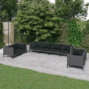 vidaXL 8-delige Loungeset met kussens poly rattan donkergrijs