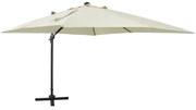 vidaXL Zweefparasol met paal en LED-verlichting 300 cm zandkleurig