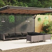 vidaXL 10-delige Loungeset met kussens poly rattan donkergrijs