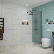 Fortifura Galeria inloopdouche - 60x200cm - ribbelglas - wandarm - mat zwart SW797950/SW797905