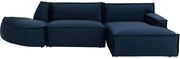 Goossens Bank Jim blauw, stof, urban industrieel met chaise longue rechts