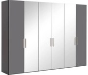 Goossens Kledingkast Easy Storage Ddk, Kledingkast 304 cm breed, 220 cm hoog, 2x glas draaideur en 4x spiegel draaideur midden