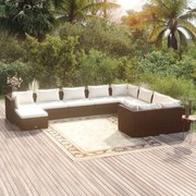 vidaXL 10-delige Loungeset met kussens poly rattan bruin