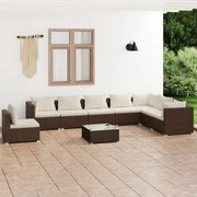 vidaXL 9-delige Loungeset met kussens poly rattan bruin