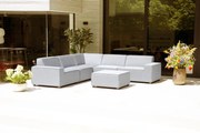 Flow. Cube hoekbank Lead Chiné SALE All Weather loungeset Lichtgrijs Sunbrella loungeset LoungesetHoek loungeset outdoor textiel - weerbestendig