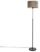 Vloerlamp zwart met velours kap taupe met goud 35 cm - Parte