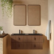 Muebles Marbella badmeubel ribbelfront 120cm walnoot met zwarte wastafel met kraangat