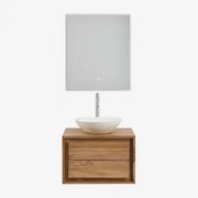 Jabari Teakhouten Badkamermeubelset Teakhout & Rond Cement Wit Ø40 Cm Zavion & Rechthoekige Led En Anticondens 60x70 Cm Tamsin & - Sklum