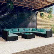 vidaXL 11-delige Loungeset met kussens poly rattan zwart