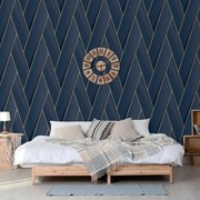 DUTCH WALLCOVERINGS Behang Geometric blauw en goudkleurig