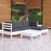 vidaXL 5-delige Loungeset met kussens grenenhout wit