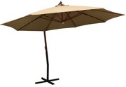 vidaXL Zweefparasol met houten paal 350 cm taupe