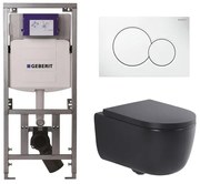 QeramiQ Dely Swirl Toiletset - 36.5x53cm - Geberit UP320 Burda inbouwreservoir - 35mm zitting - witte sigma bedieningsplaat - ronde knoppen - mat zwart 0701131/0700518/SW1000769/SW1026258