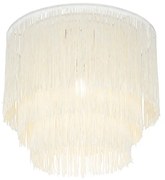 Oosterse plafondlamp goud crème kap met franjes - Franxa