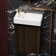 Fontana Bano toiletmeubel ribbelfront kasteel bruin 40x22cm met glans witte fontein
