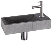 Differnz Ribble fonteinset - 38x18x8cm - Rechthoek - 1 kraangat - recht chroom mat kraan - natuursteen zwart 38.402.19