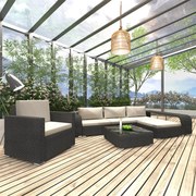 vidaXL 8-delige Loungeset met kussens poly rattan zwart