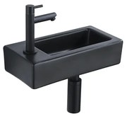 QeramiQ Fuente Fonteinset - 37.5x18.5x9cm - keramiek - kraangat links - fonteinkraan zwart mat - afvoerplug - verlaagd sifon - Mat Zwart SW1122451/SW696205/SW696215/SW696235