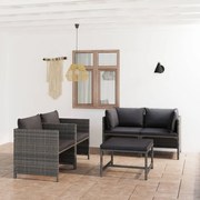 vidaXL 5-delige Loungeset met kussens poly rattan grijs