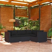 vidaXL 4-delige Loungeset met kussens poly rattan zwart