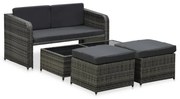 vidaXL 4-delige Loungeset met kussens poly rattan antraciet