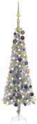 vidaXL Kerstboom met LED's en kerstballen smal 150 cm zilverkleurig