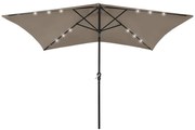 vidaXL Parasol met LED's en stalen paal 2x3 m taupe