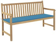 vidaXL Tuinbank met blauw kussen 150 cm massief teakhout