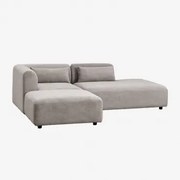 2-delige Modulaire Hoekbank Met Chaise Longue Rechts En Fogler Poef Corduroy Grijs – Taupe – Koel - Sklum