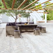 vidaXL 6-delige Loungeset met kussens poly rattan grijs