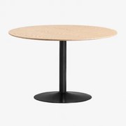 Ronde Eettafel In Mdf En Metaal Yvetta Eikenhout & Ø120 Cm & Zwart - Sklum