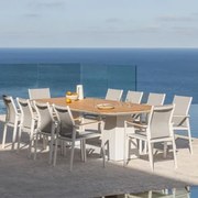 Rechthoekige Tafelset 260x110 Cm In Aluminium En Teakhout Inkeri En 10 Stapelbare Aluminium Tuinstoelen Elvira Teakhout - Sklum