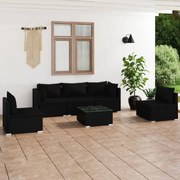 vidaXL 6-delige Loungeset met kussens poly rattan zwart