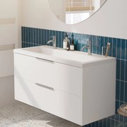 Saqu Lima badmeubel incl. glans witte wastafel met 2 kraangaten 120x52x64cm glans wit – chromen greep